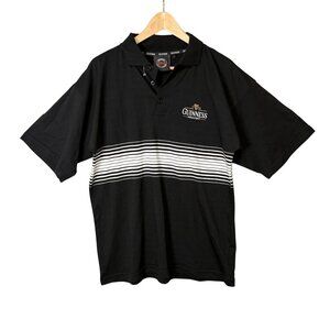 Guinness Draught Embroidered‎ Mens Striped Golf Polo Shirt Sz Medium Black White